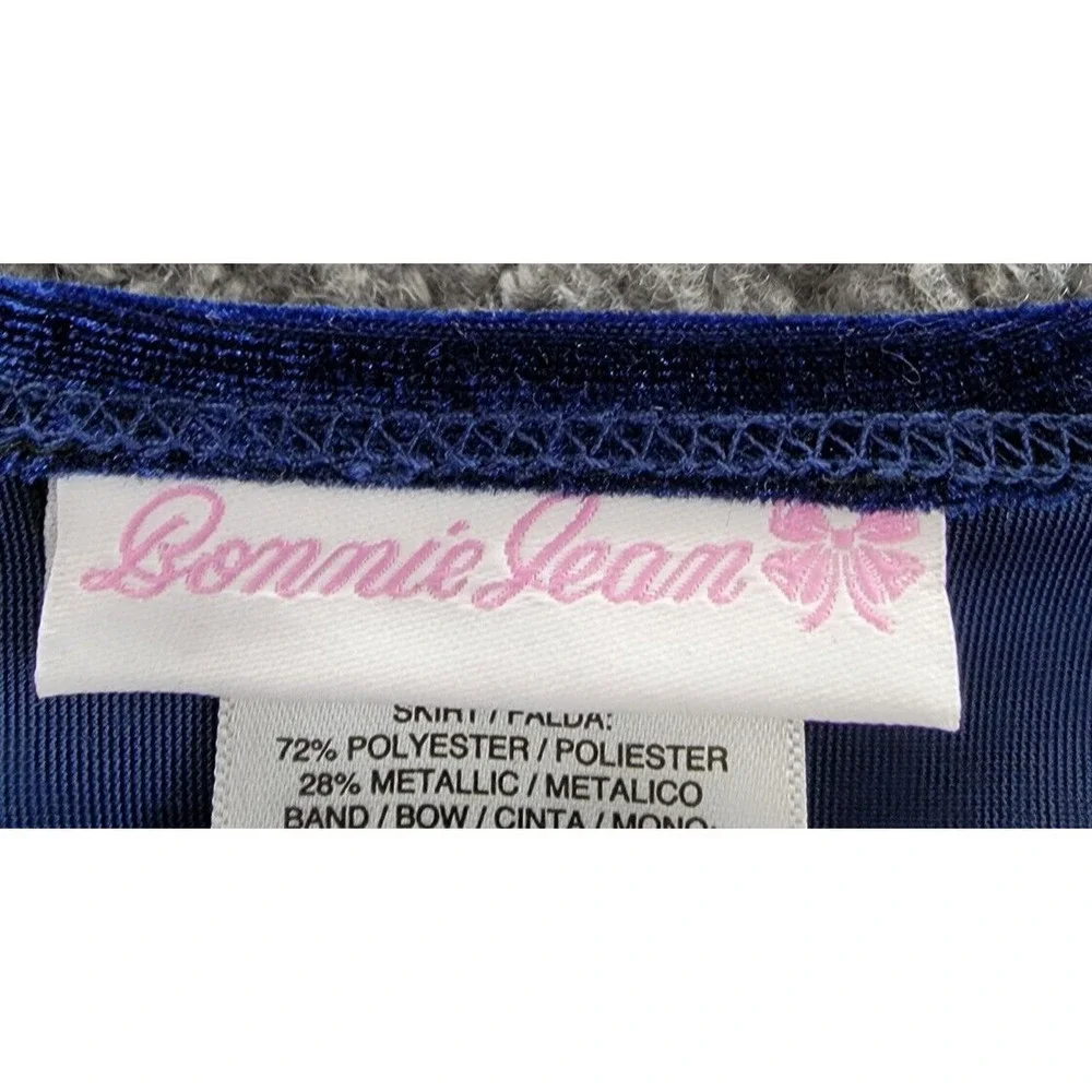 BONNIE JEAN Long Sleeved Velvet Bodice Dress Girl's 5 Navy/ Green w/ Bow - Picture 8 of 15